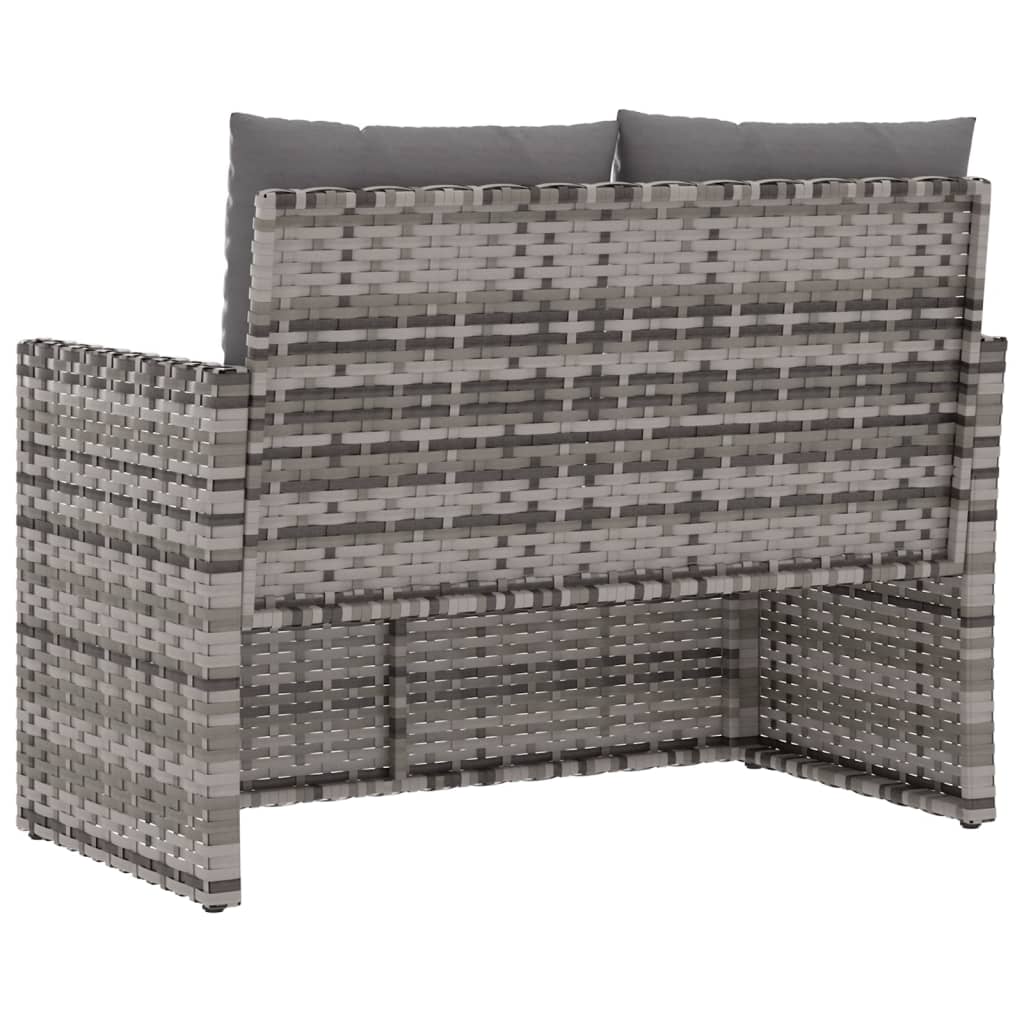 Tuinbank met kussens 105 cm poly rattan grijs