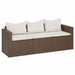 Tuinbank 3-zits met kussens poly rattan bruin