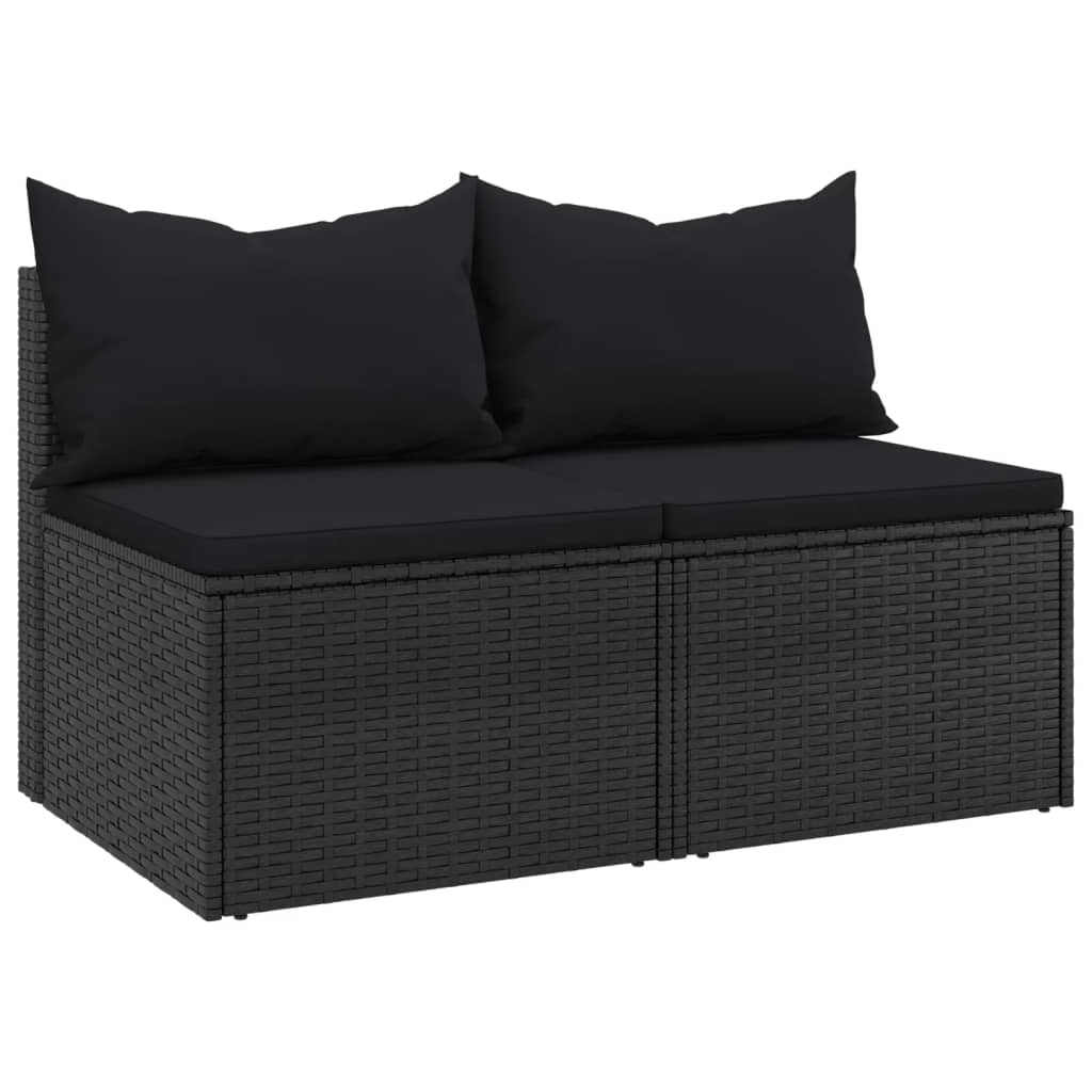 Tuinmiddenbanken met kussens 2 st poly rattan zwart