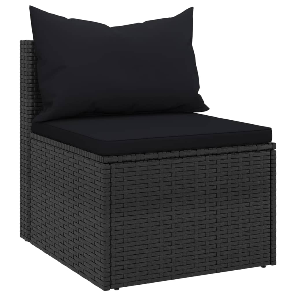 Tuinmiddenbanken met kussens 2 st poly rattan zwart