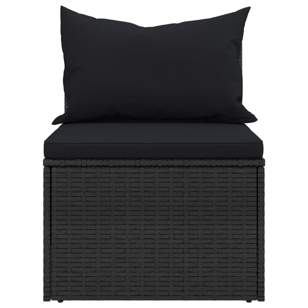 Tuinmiddenbanken met kussens 2 st poly rattan zwart