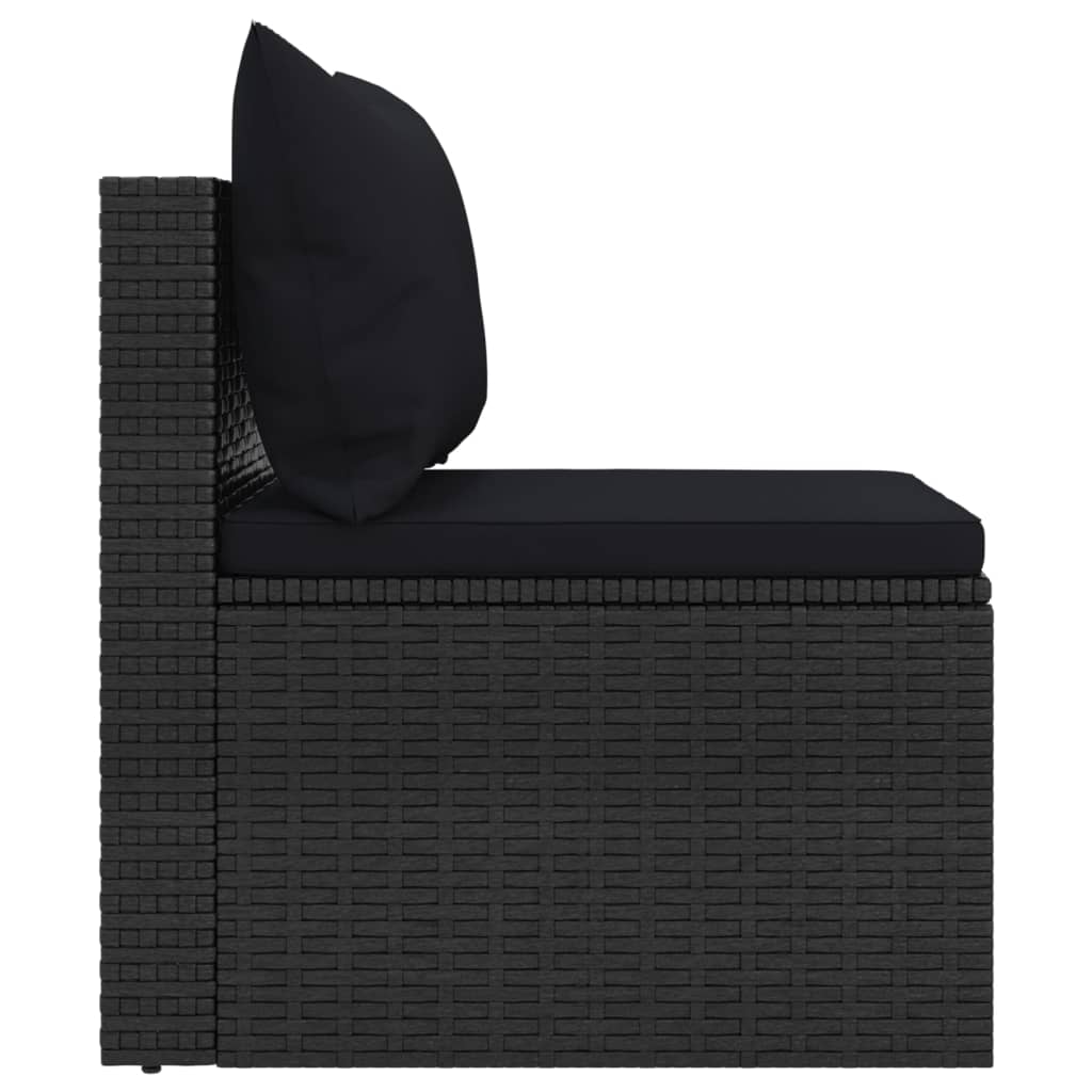 Tuinmiddenbanken met kussens 2 st poly rattan zwart