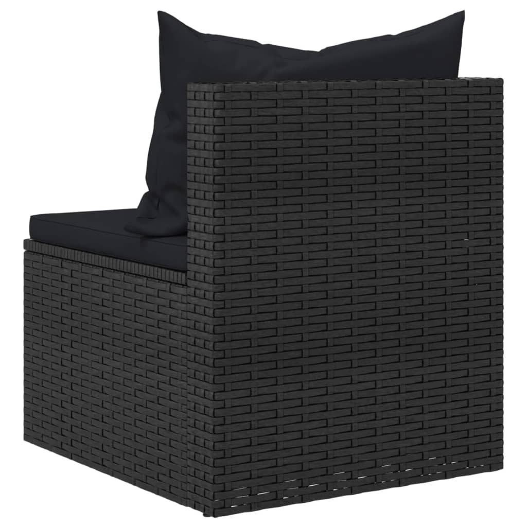 Tuinmiddenbanken met kussens 2 st poly rattan zwart