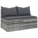 Tuinmiddenbank met kussens 2 st poly rattan grijs