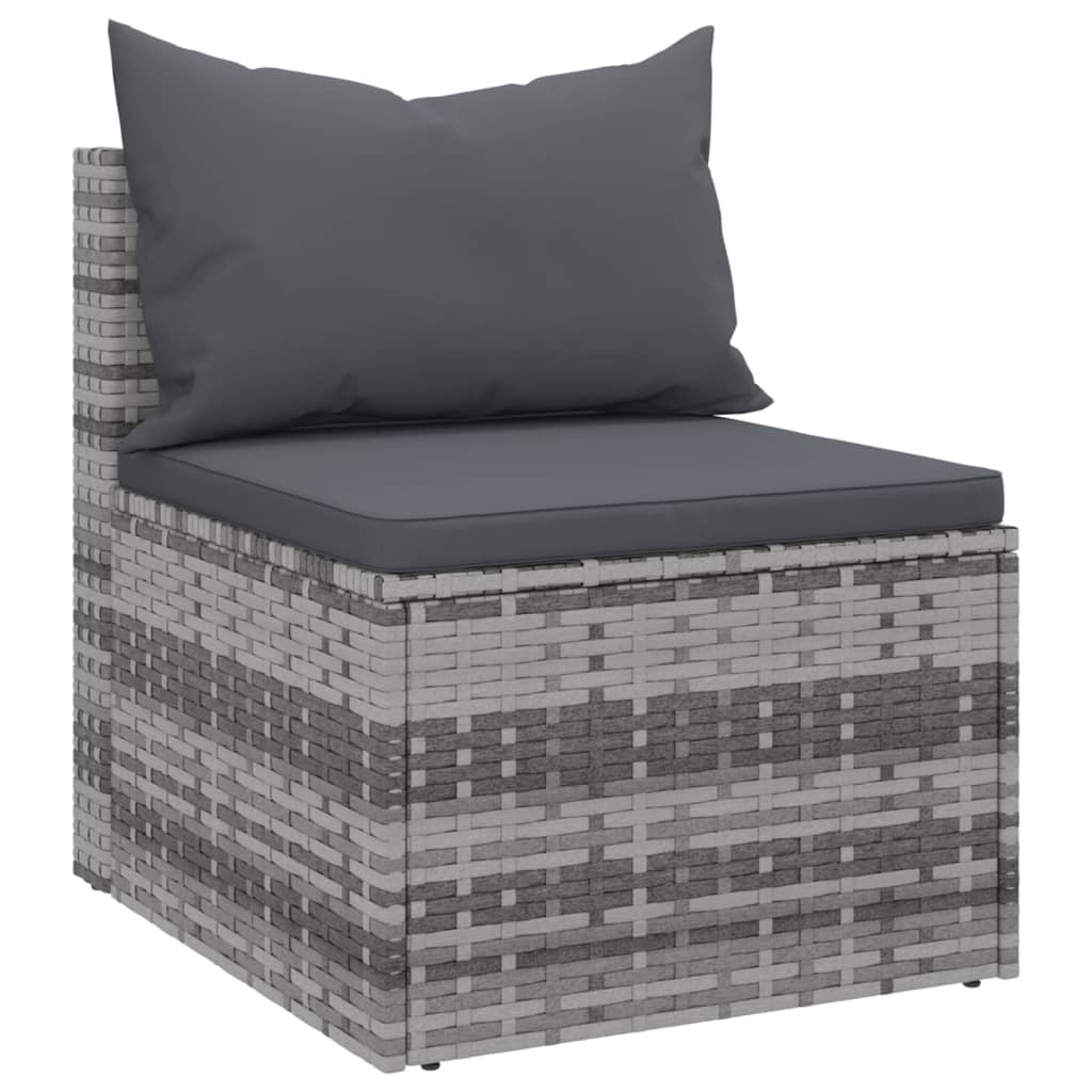 Tuinmiddenbank met kussens 2 st poly rattan grijs