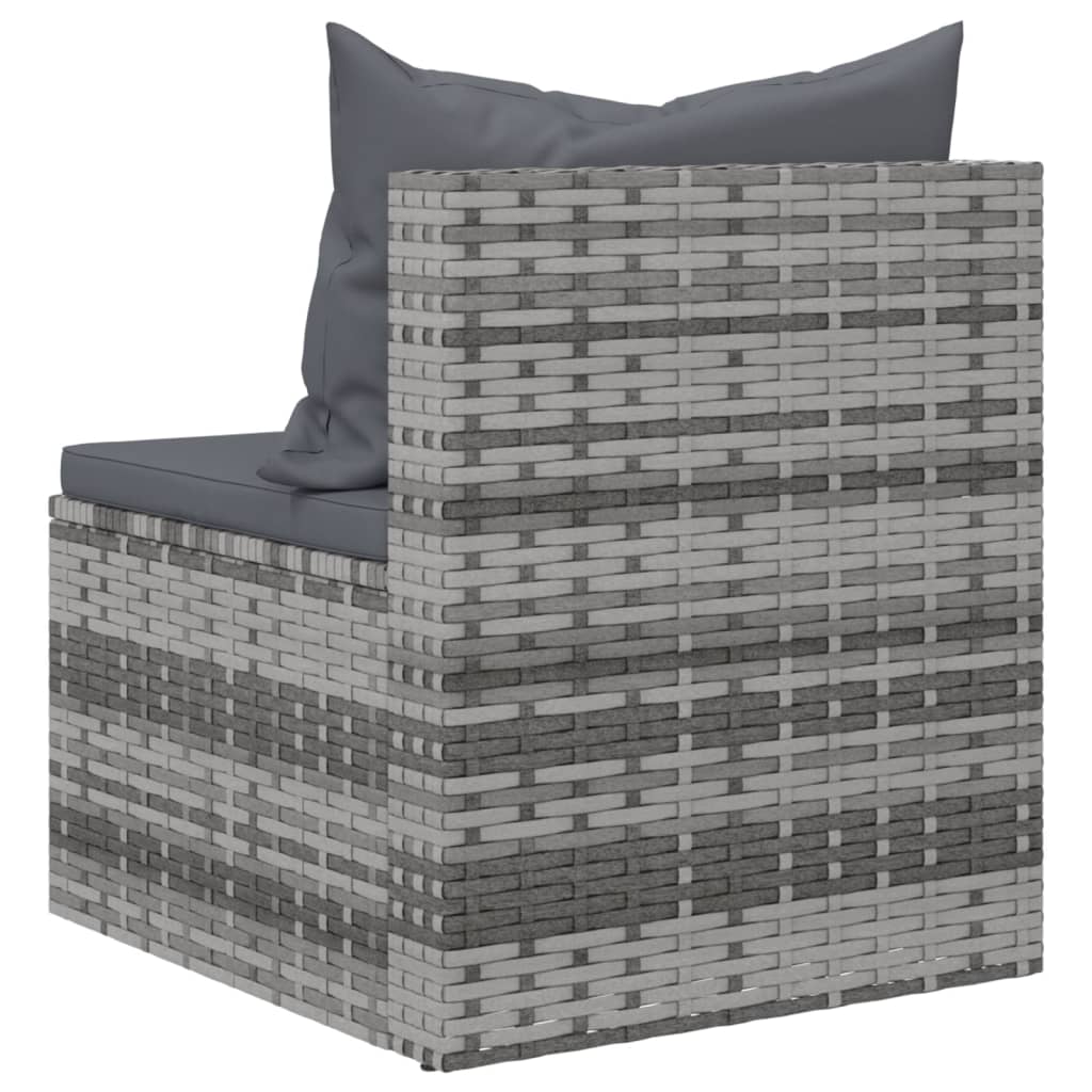 Tuinmiddenbank met kussens 2 st poly rattan grijs