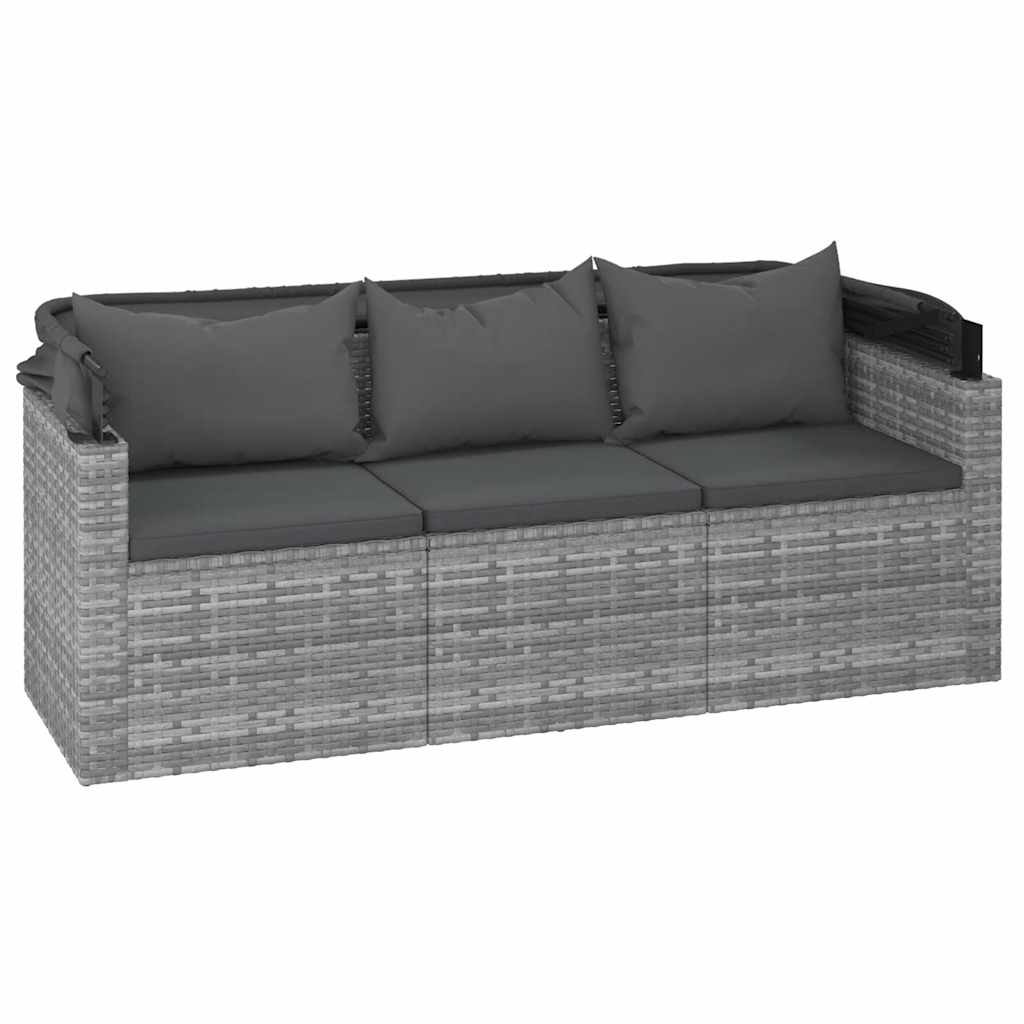 Tuinbank 3-zits met dak en voetenbank poly rattan grijs
