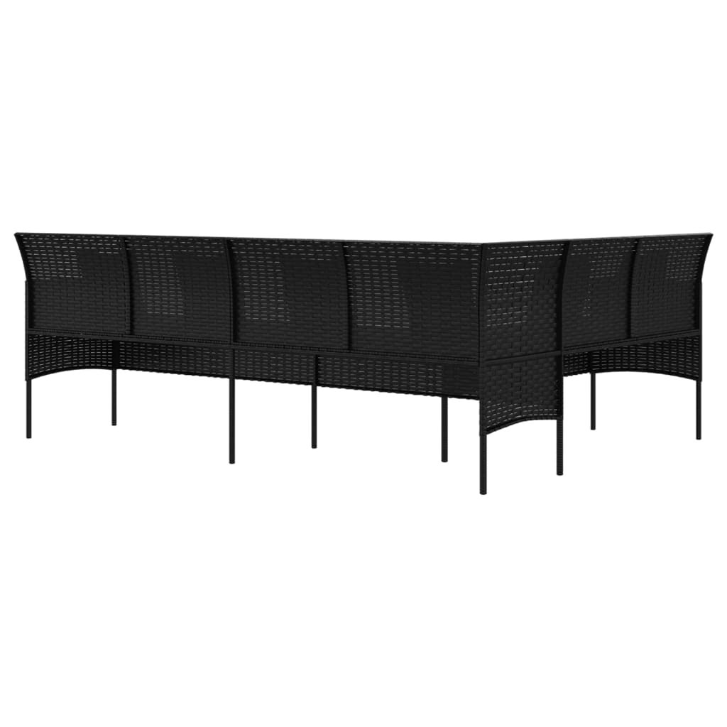 Tuinbank L-vormig met kussens poly rattan zwart