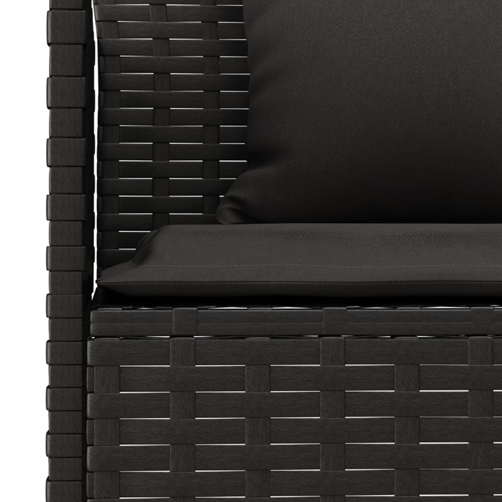 Tuinbank L-vormig met kussens poly rattan zwart