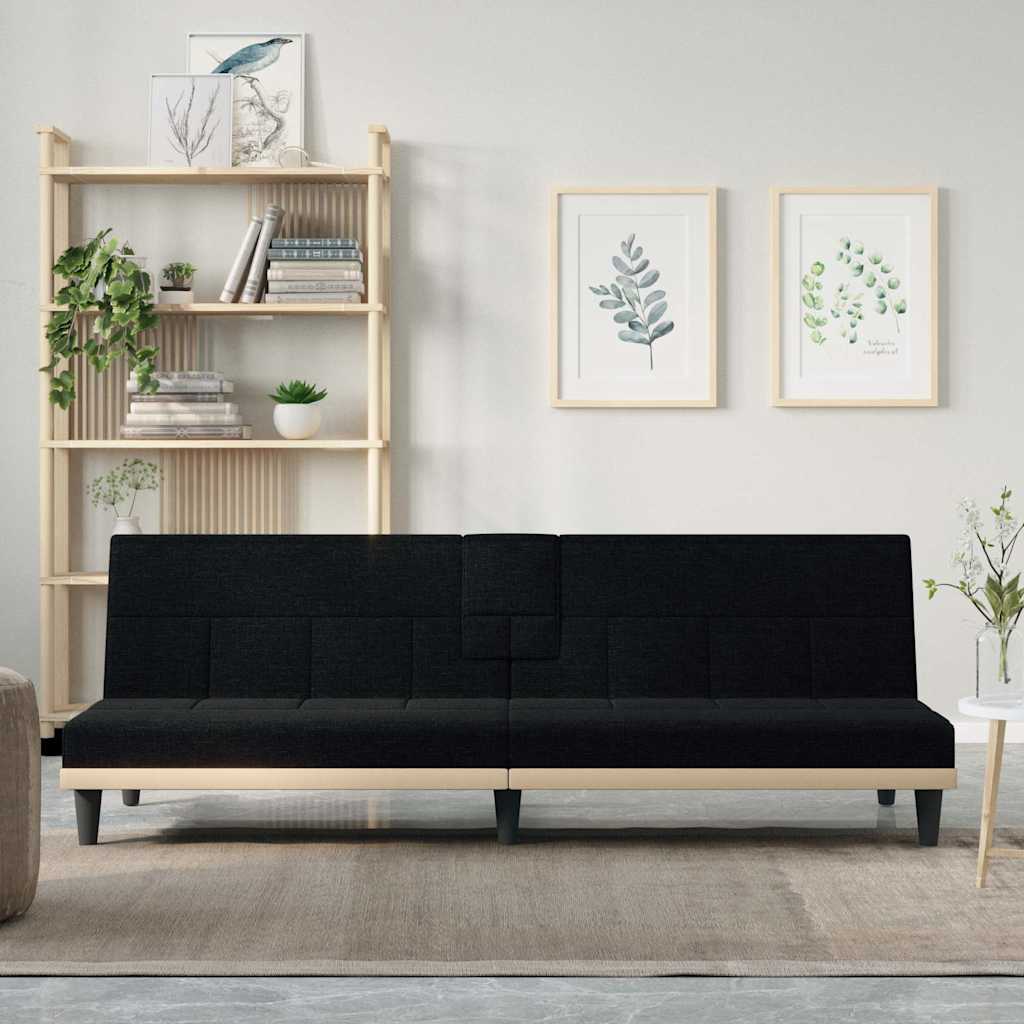 Slaapbank met bekerhouders stof zwart