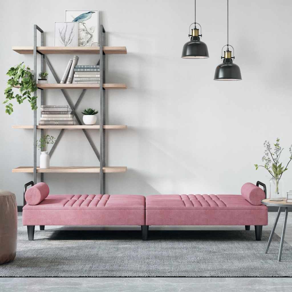 Slaapbank Met Armleuningen Fluweel Roze