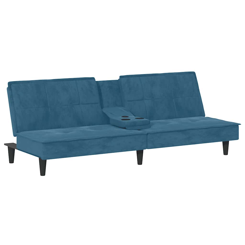 Slaapbank met bekerhouders fluweel blauw