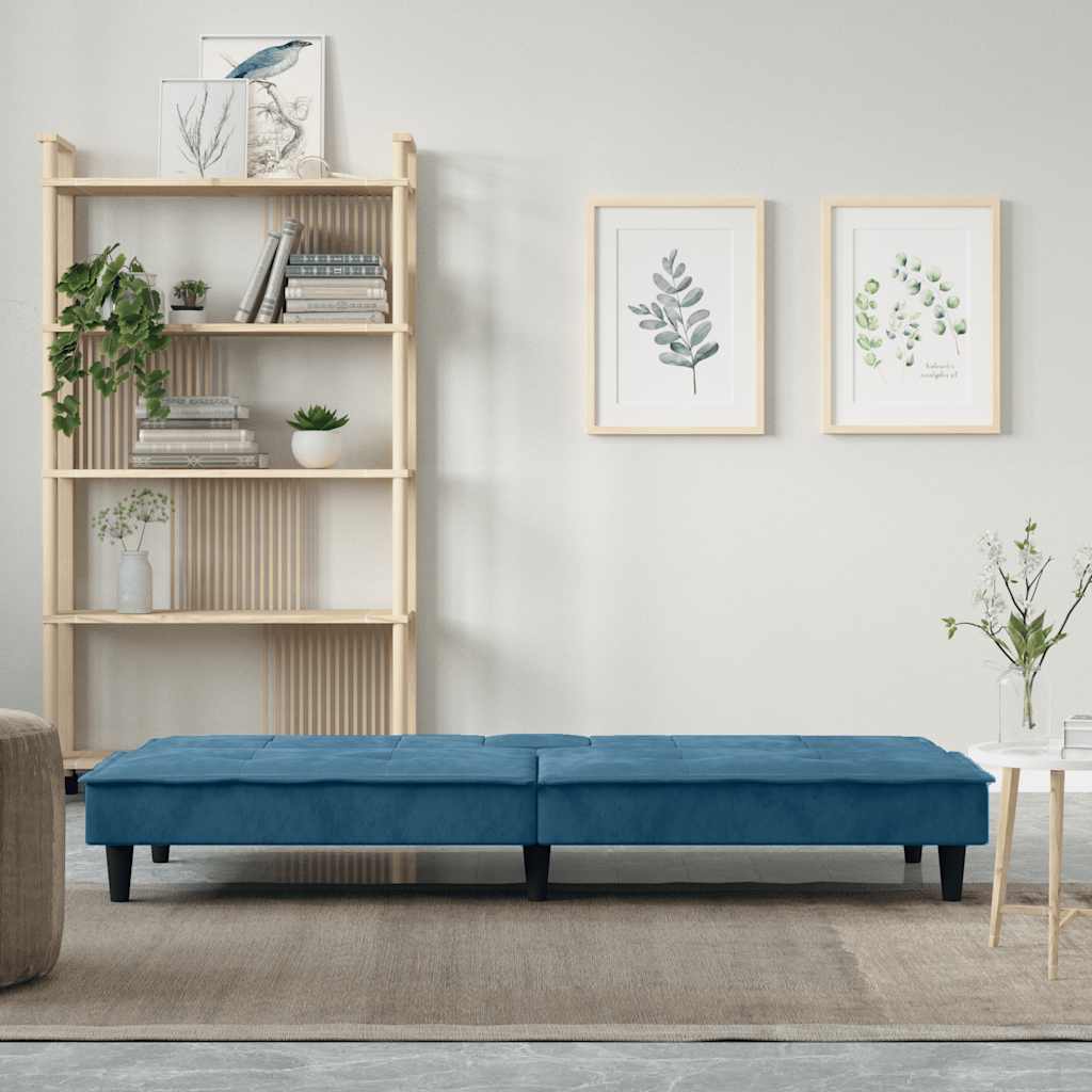 Slaapbank met bekerhouders fluweel blauw