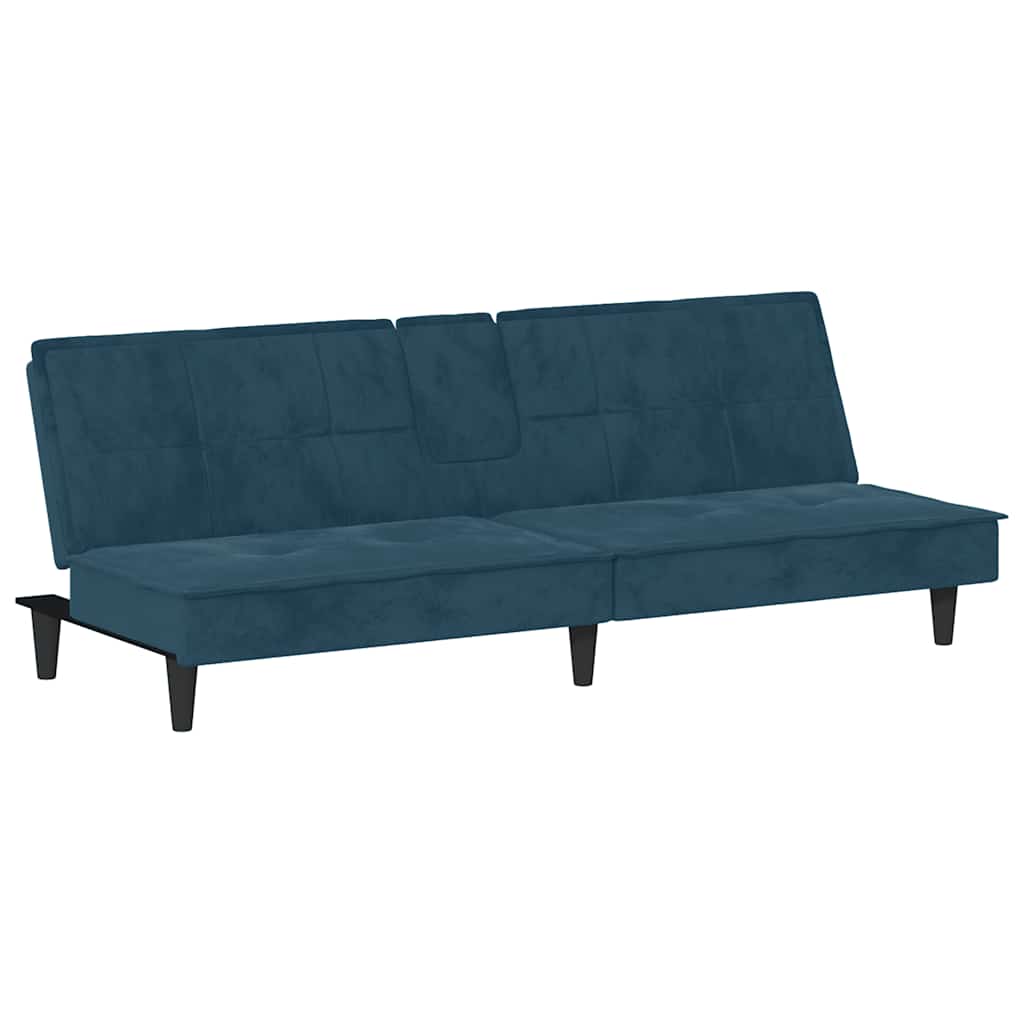 Slaapbank met bekerhouders fluweel blauw