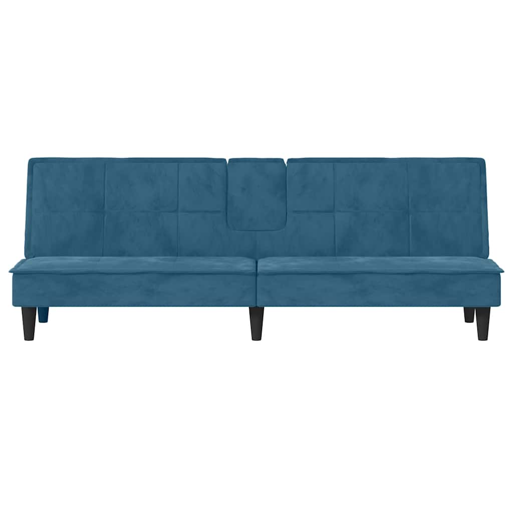 Slaapbank met bekerhouders fluweel blauw