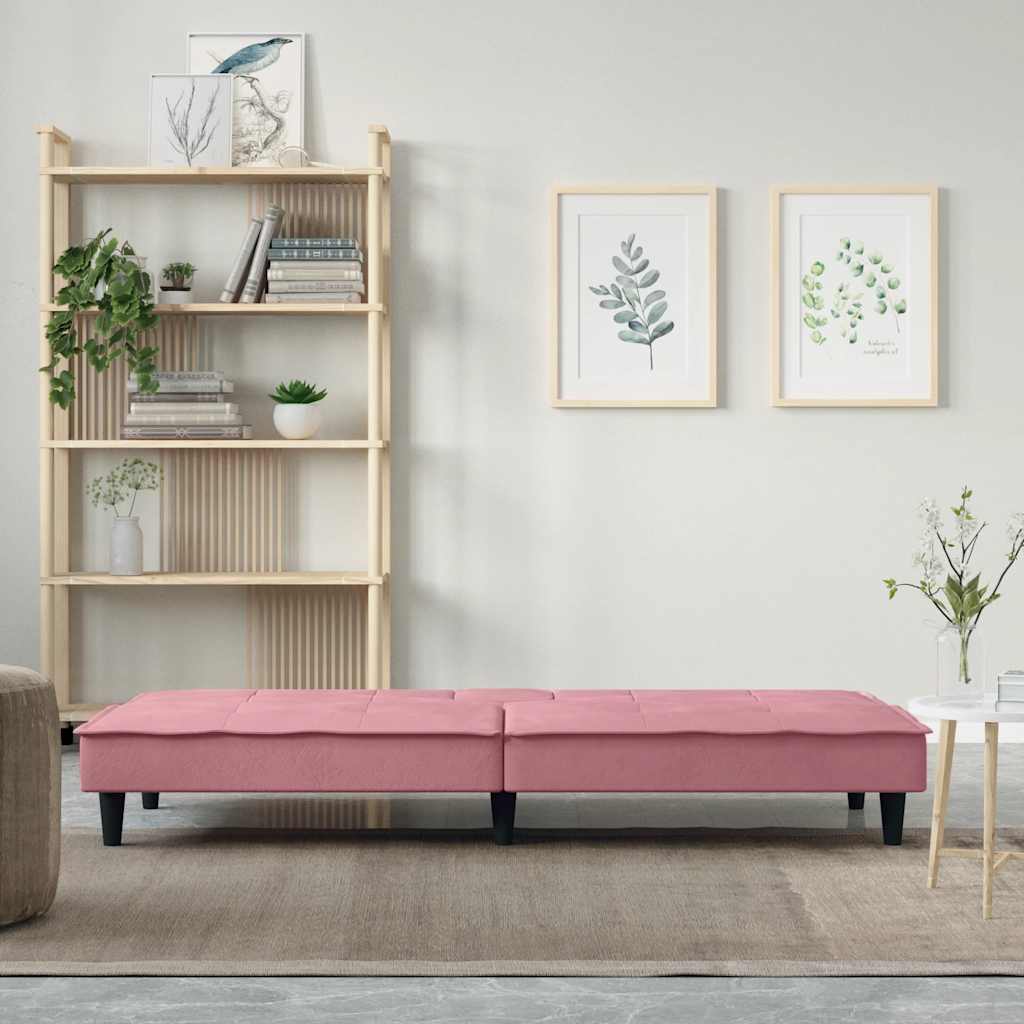 Slaapbank met bekerhouders fluweel roze