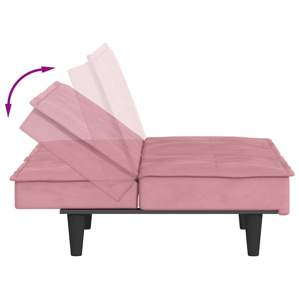 Slaapbank met bekerhouders fluweel roze