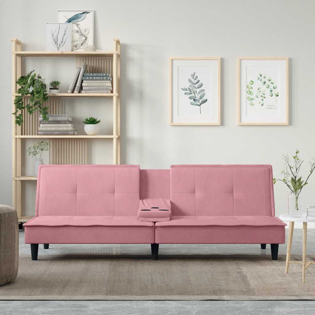 Slaapbank met bekerhouders fluweel roze