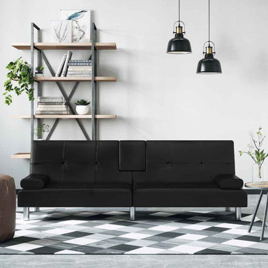 Slaapbank met bekerhouders kunstleer zwart