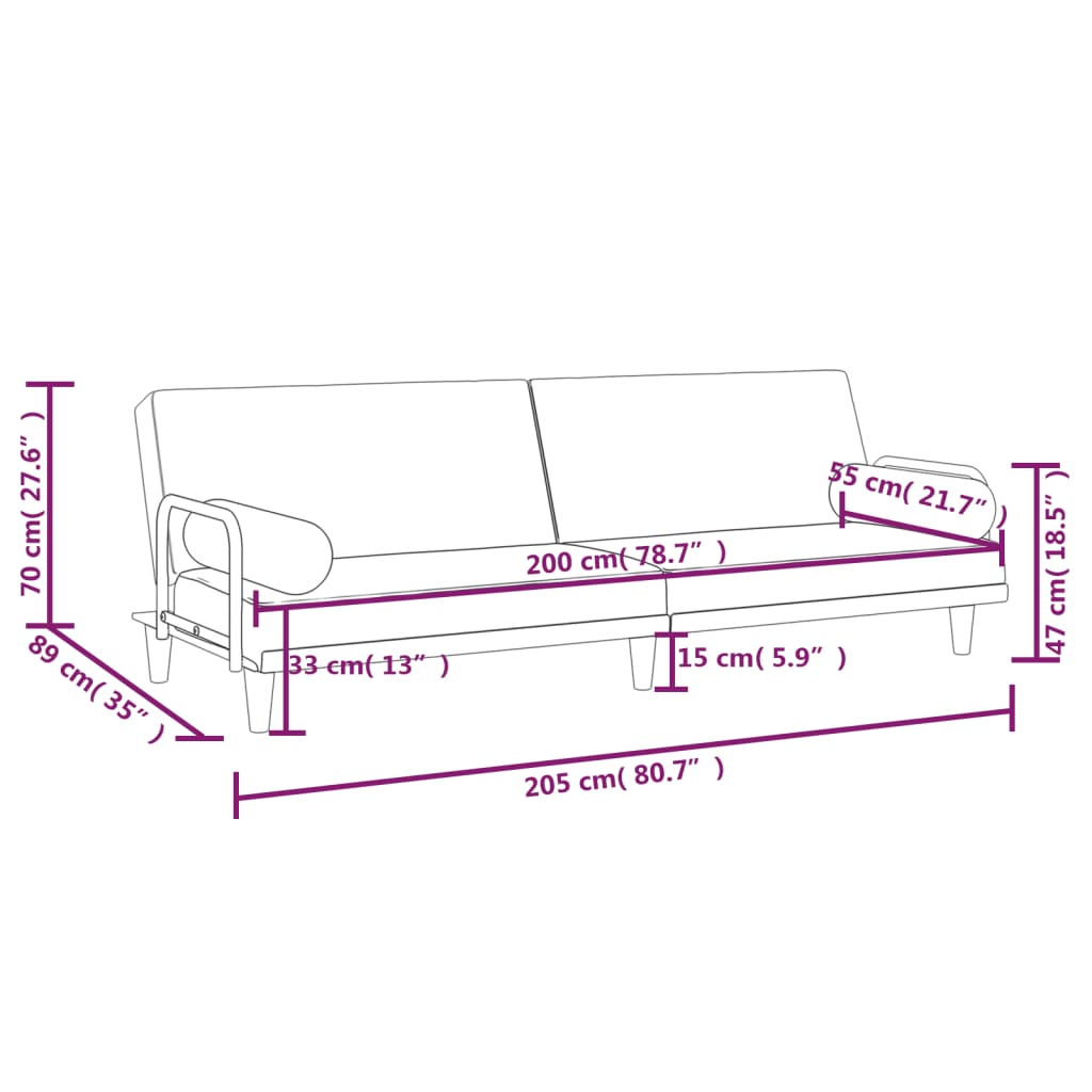 Slaapbank met armleuningen stof crèmekleurig