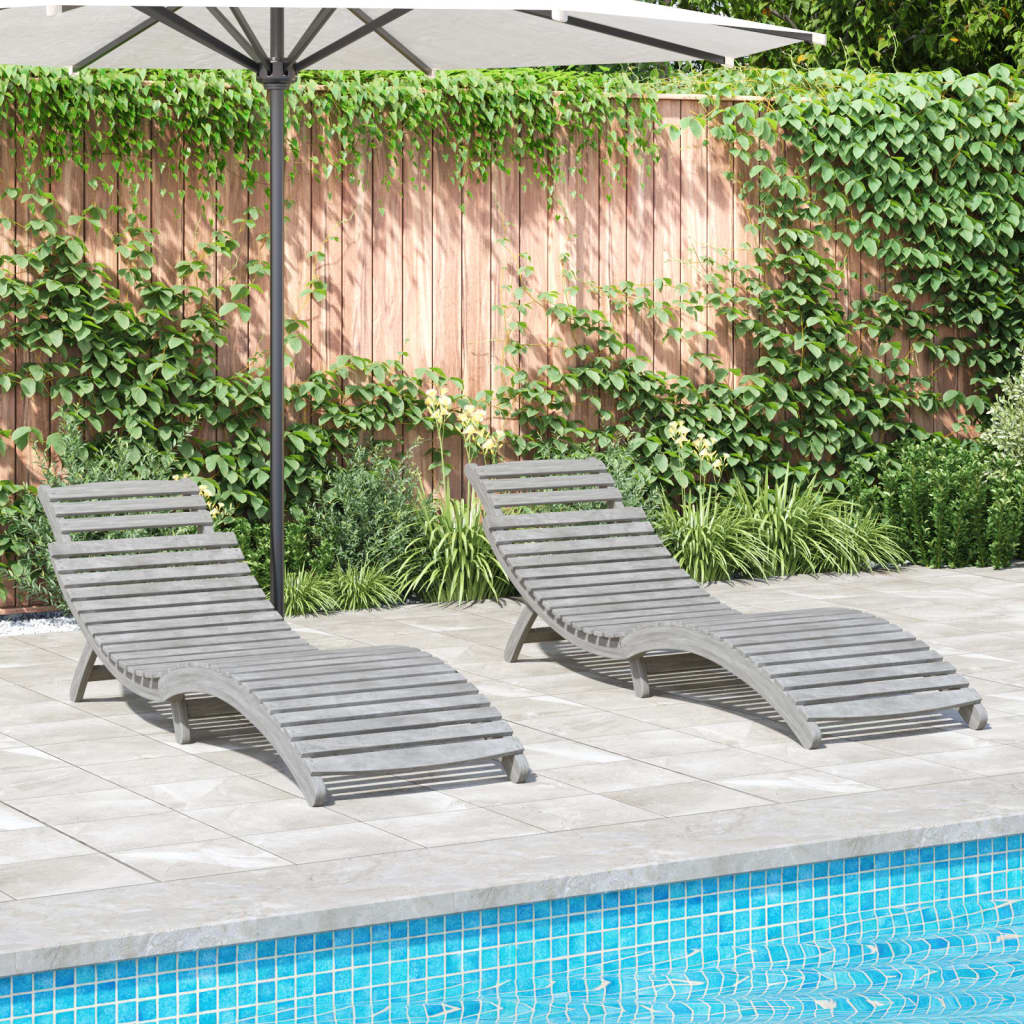 Ligbedden 2 st 184x55x64 cm massief acaciahout grijs