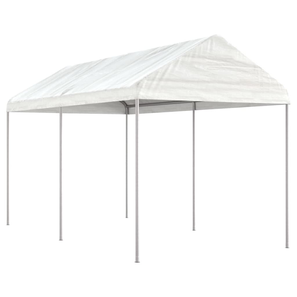 Prieel met dak 4,46x2,28x2,69 m polyetheen wit