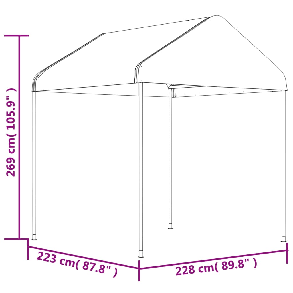Prieel met dak 15,61x2,28x2,69 m polyetheen wit