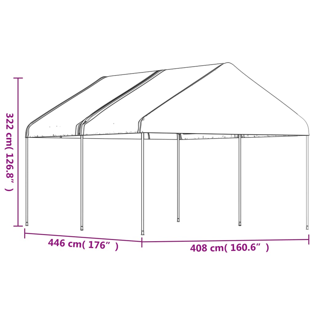 Prieel met dak 4,46x4,08x3,22 m polyetheen wit