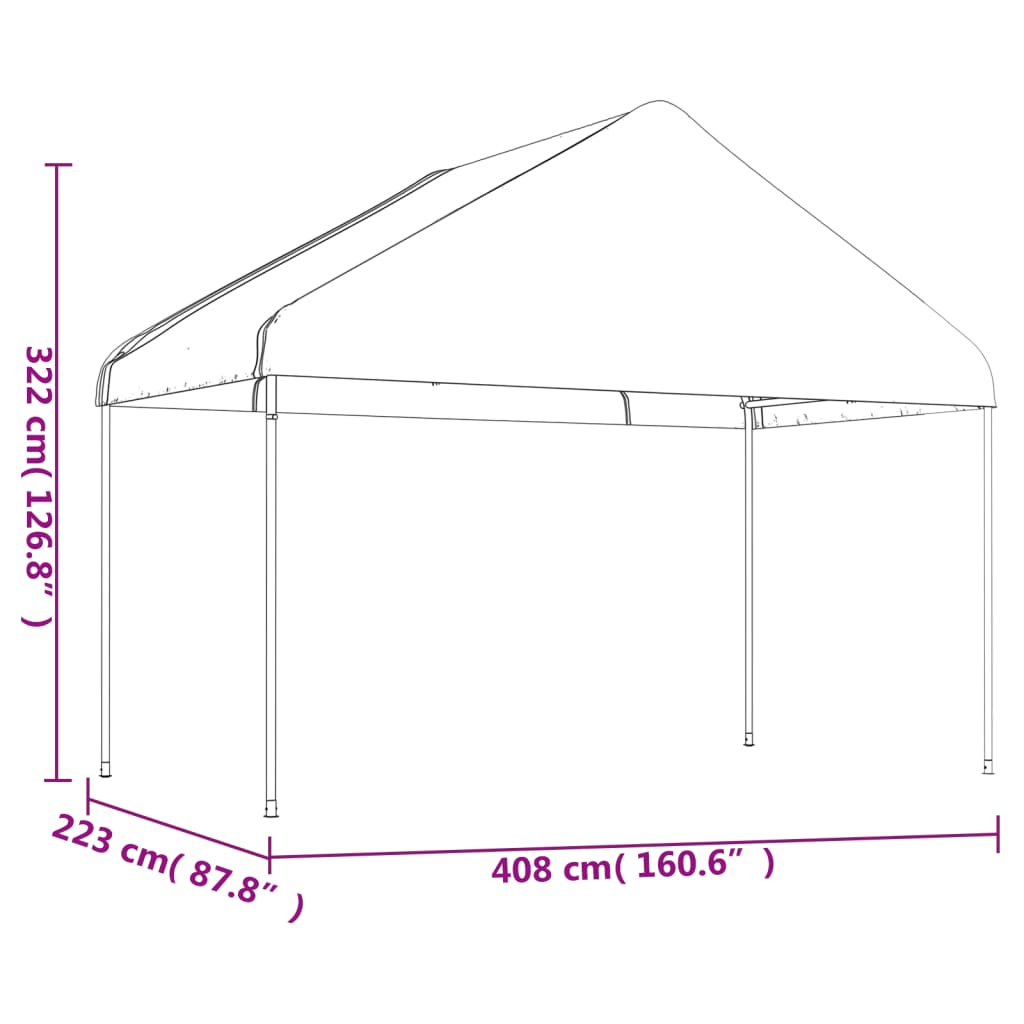 Prieel met dak 6,69x4,08x3,22 m polyetheen wit