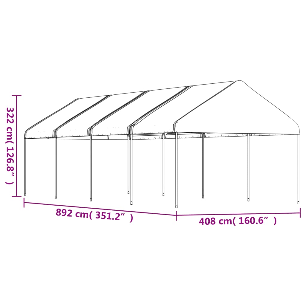 Prieel met dak 8,92x4,08x3,22 m polyetheen wit