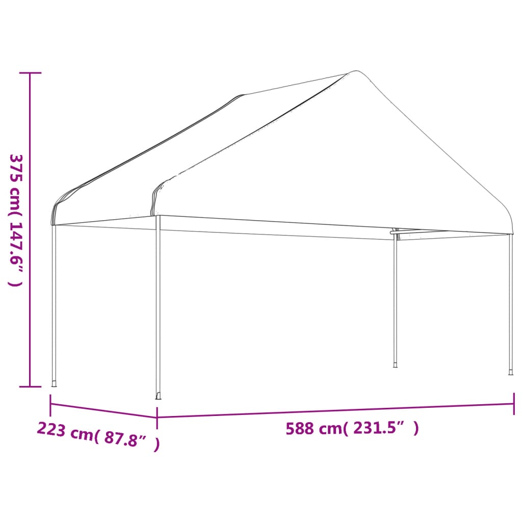 Prieel met dak 4,46x5,88x3,75 m polyetheen wit