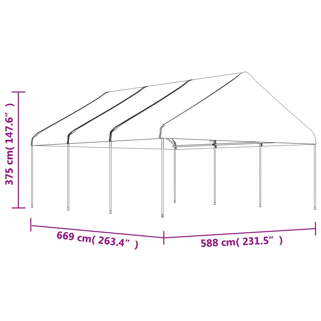 Prieel met dak 6,69x5,88x3,75 m polyetheen wit