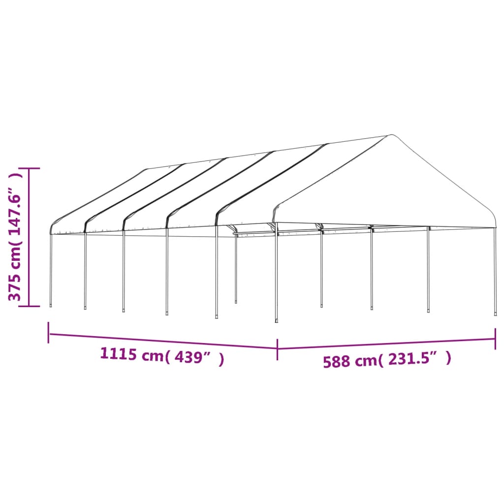 Prieel met dak 11,15x5,88x3,75 m polyetheen wit