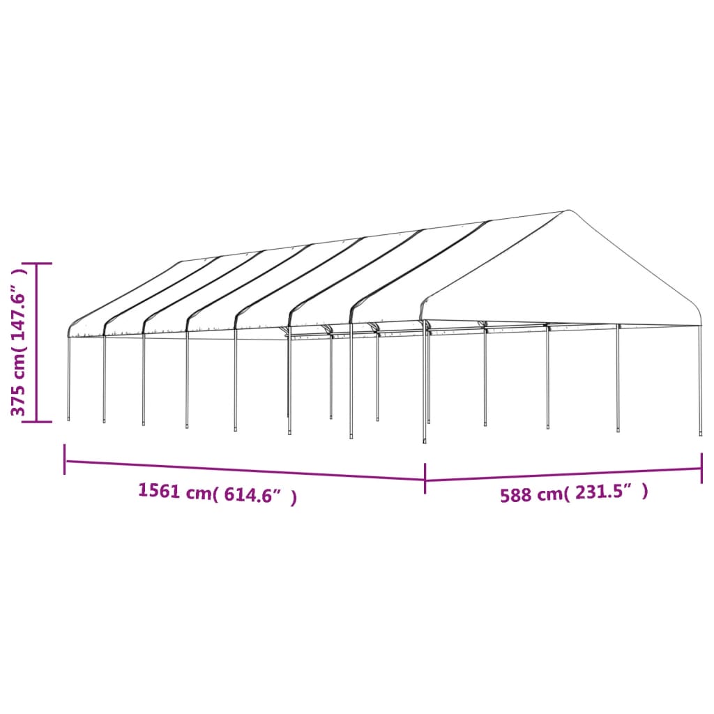 Prieel met dak 15,61x5,88x3,75 m polyetheen wit