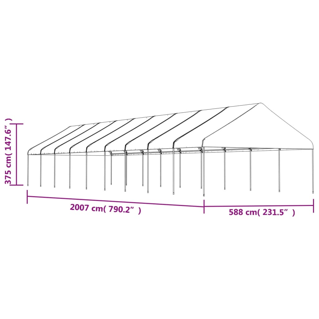 Prieel met dak 20,07x5,88x3,75 m polyetheen wit