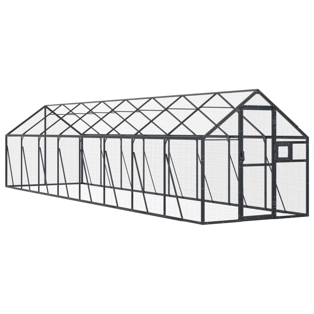 Volière 1,79x8x1,85 m aluminium antracietkleurig