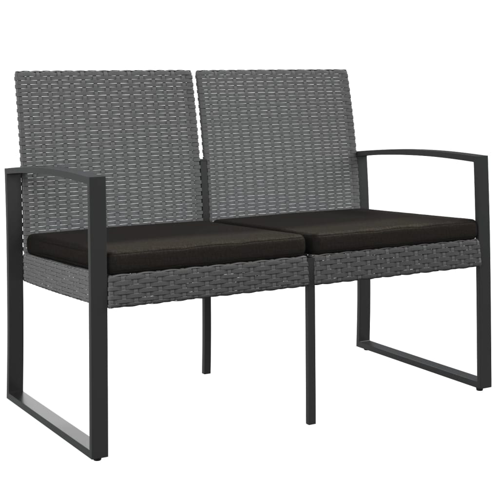 Tuinbank 2-zits met kussens polypropeen rattan donkergrijs