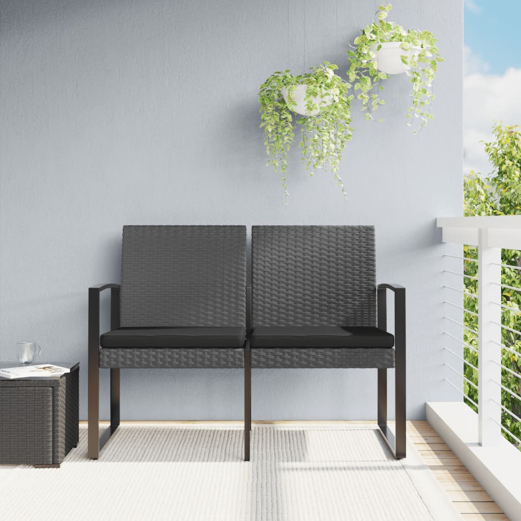 Tuinbank 2-zits met kussens polypropeen rattan donkergrijs