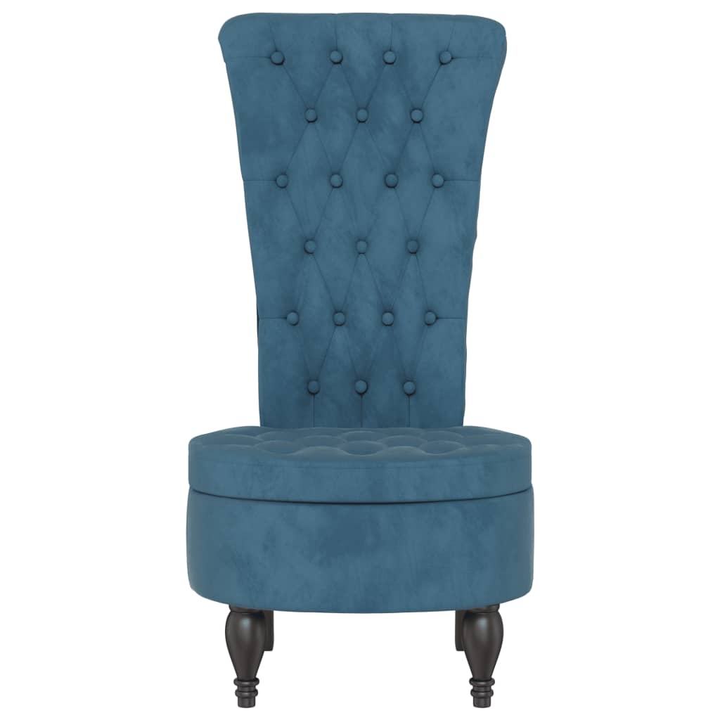 Stoel hoge rugleuning met knopen fluweel blauw