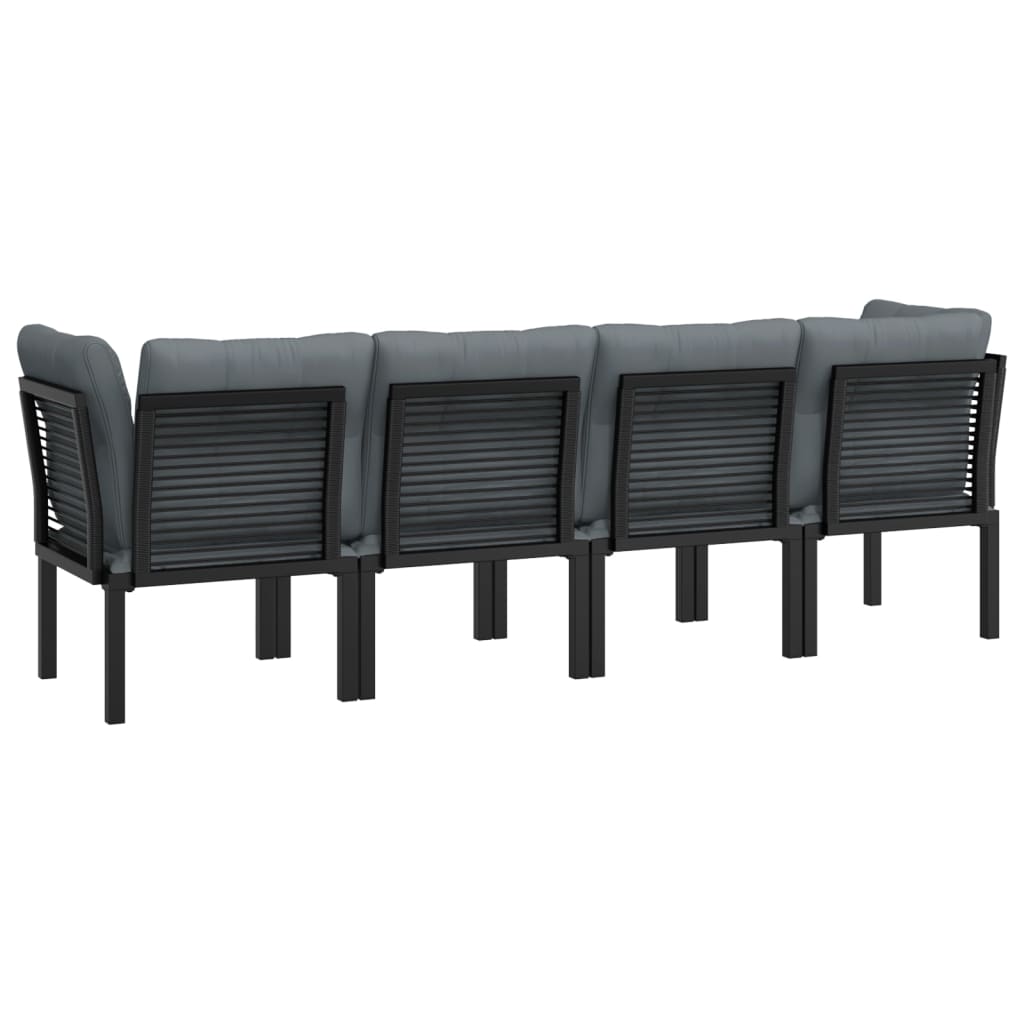 4-Delige Loungeset Poly Rattan Zwart En Grijs 1 2x hoek + 2x midden