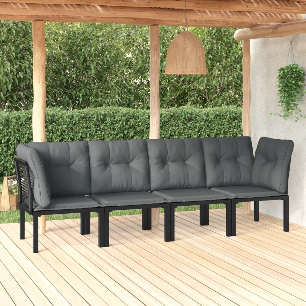 4-Delige Loungeset Poly Rattan Zwart En Grijs 1 2x hoek + 2x midden