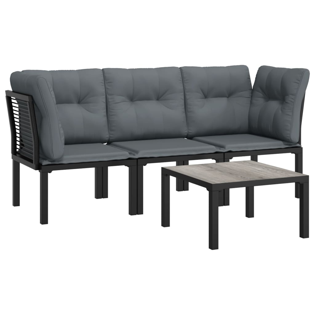4-Delige Loungeset Poly Rattan Zwart En Grijs 1 2x hoek + midden + Tafel