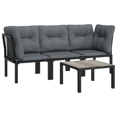 4-Delige Loungeset Poly Rattan Zwart En Grijs 1 2x hoek + midden + Tafel