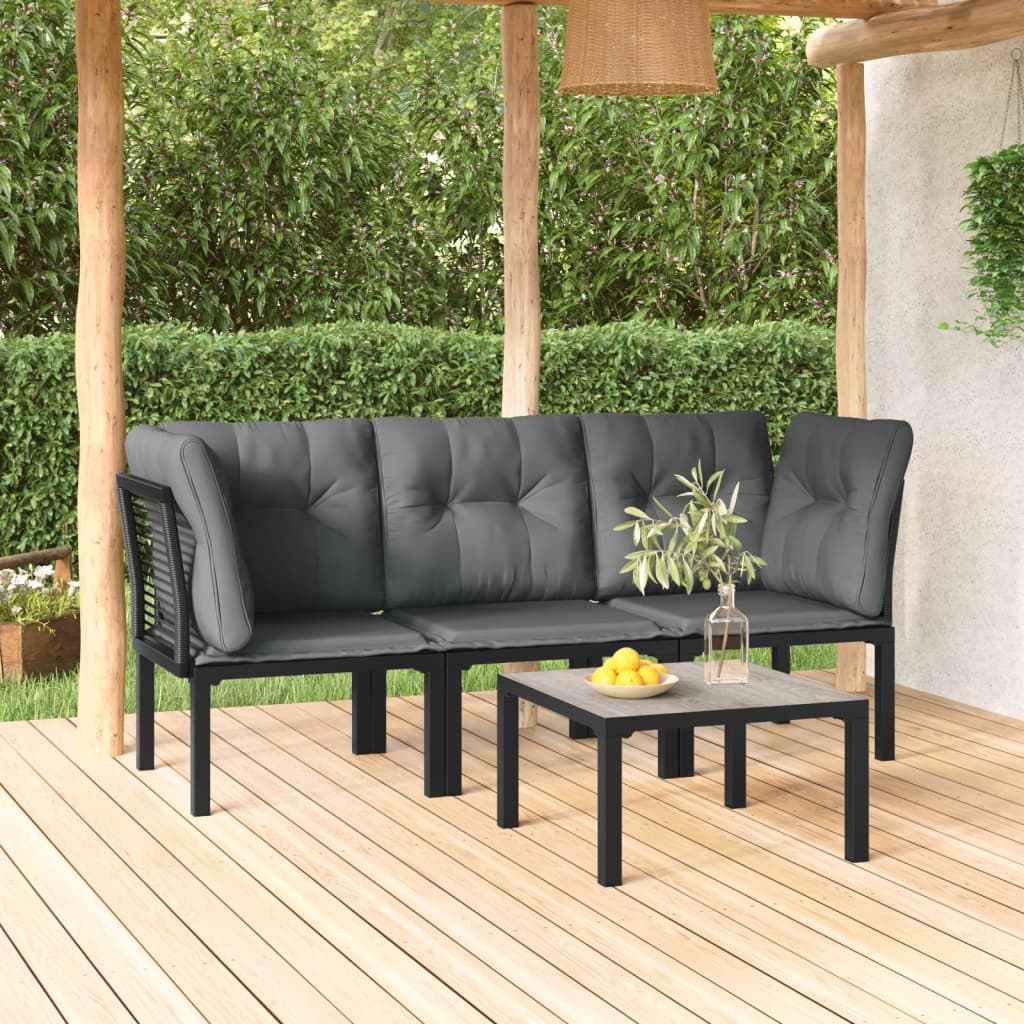 4-Delige Loungeset Poly Rattan Zwart En Grijs 1 2x hoek + midden + Tafel