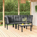 4-Delige Loungeset Poly Rattan Zwart En Grijs 1 2x hoek + midden + Tafel