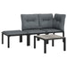 4-Delige Loungeset Poly Rattan Zwart En Grijs 1 hoek + midden + voetensteun + Tafel