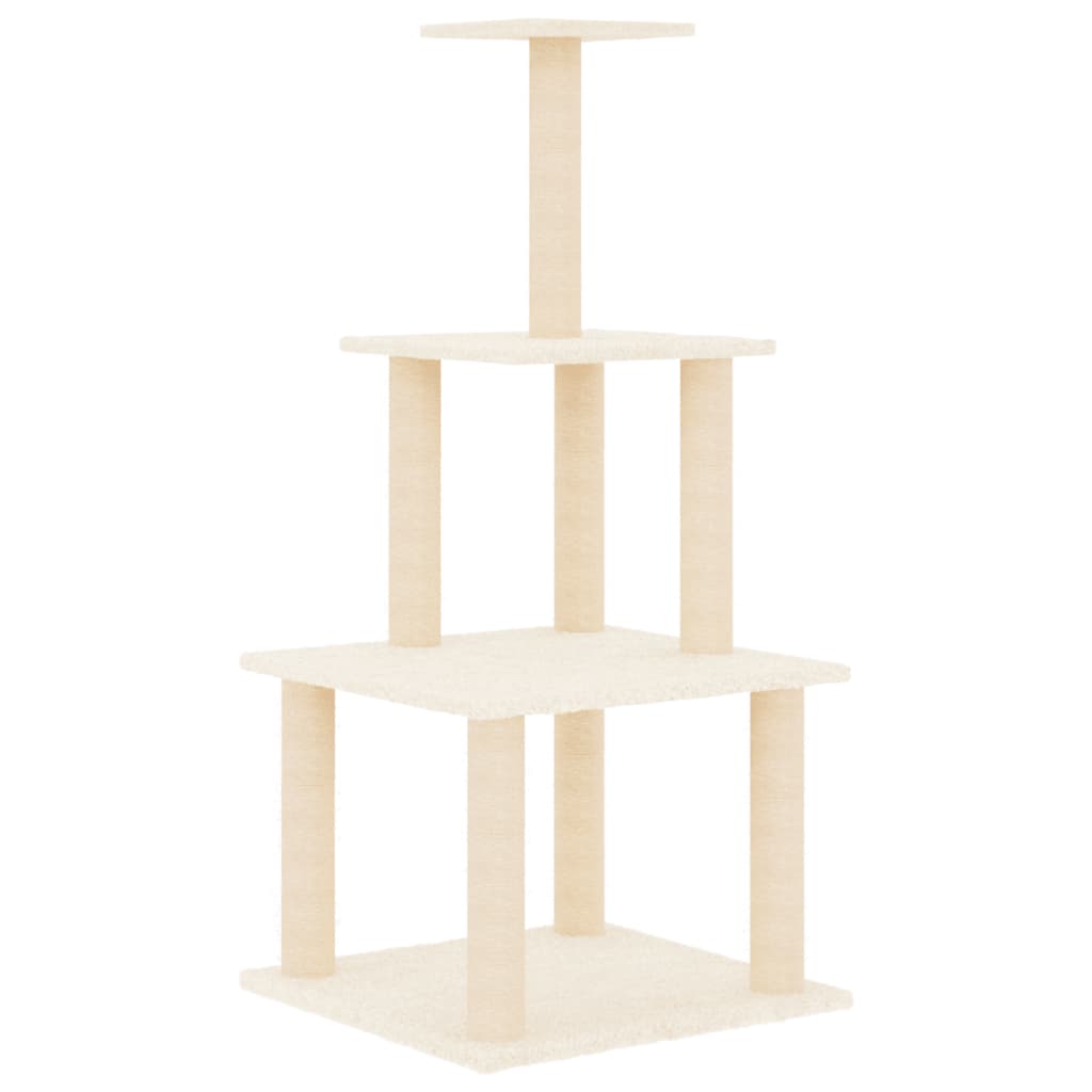 Kattenmeubel met sisal krabpalen 111 cm crèmekleurig