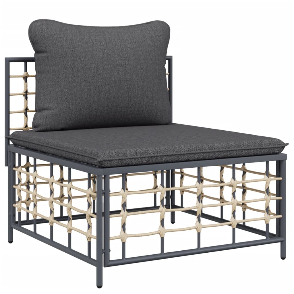 Tuinmiddenbank Met Donkergrijze Kussens Poly Rattan 1 Donkergrijs