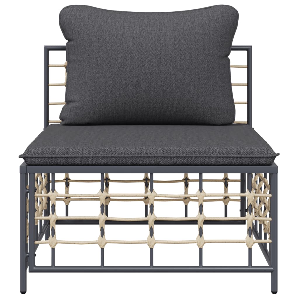 Tuinmiddenbank Met Donkergrijze Kussens Poly Rattan 1 Donkergrijs