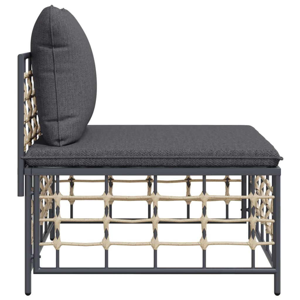 Tuinmiddenbank Met Donkergrijze Kussens Poly Rattan 1 Donkergrijs